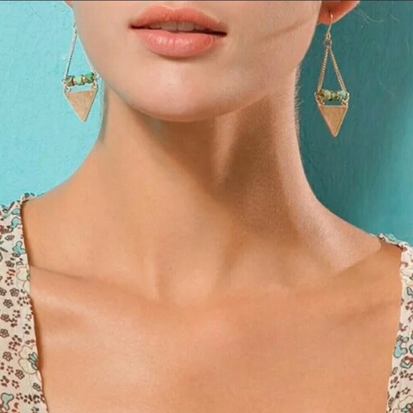 Turquoise Triangle Dangle Earrings - Picture 3 of 5